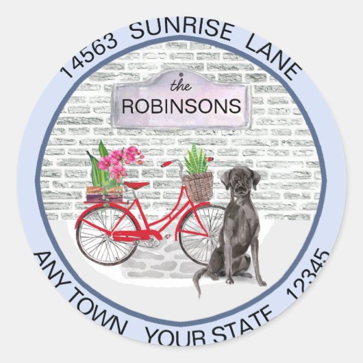 Sticker Rond Black Labrador Retriever Adresse vélo (Devant)