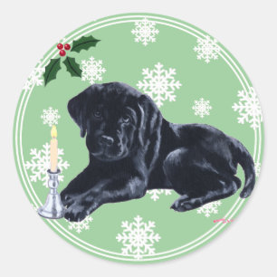 Sticker Rond Black Labrador Retriever Christmas Snowflo