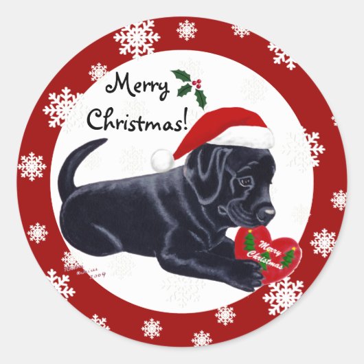 Sticker Rond Black Labrador Retriever Christmas Snowflo (Devant)
