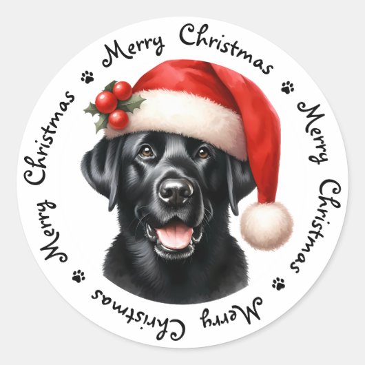 Sticker Rond Black Labrador Retriever mignonne Joyeux Noël (Devant)