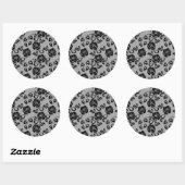 Sticker Rond Black lace pattern on white background (Feuille)
