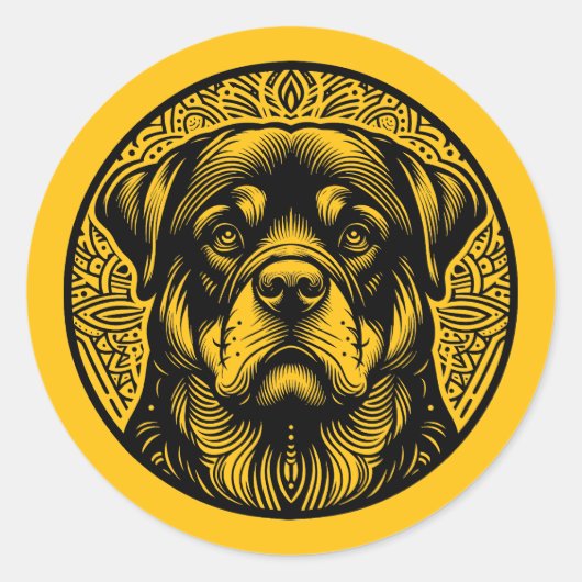 Sticker Rond Black Line Art Dog Face In Circle  (Devant)