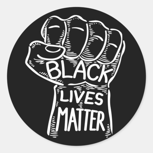 Sticker Rond Black Lives Matt, Poing, Black Power, BHM (Devant)