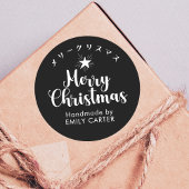 Sticker Rond Black Merry Christmas Star Japonaise Calligraphie