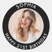 Sticker Rond Black Modern Classic Joyeux 21e anniversaire photo (Devant)