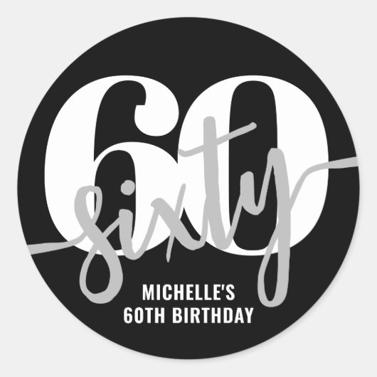 Sticker Rond Black moderne 60e fête d'anniversaire (Devant)