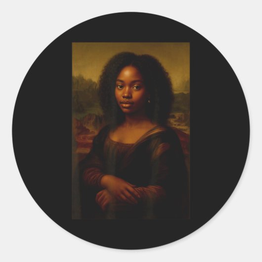 Sticker Rond Black Mona Lisa Afro African Melanin Black History (Devant)