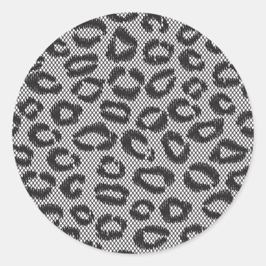 Sticker Rond Black net lace with leopard pattern on white (Devant)