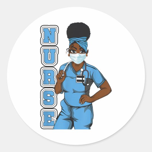 Sticker Rond Black Nurse Uniforme Visage Masque Africain Femmes (Devant)
