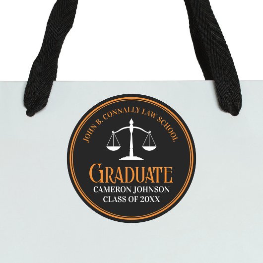 Sticker Rond Black Orange Law School Custom Graduation Party