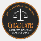 Sticker Rond Black Orange Law School Custom Graduation Party (Devant)