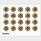 Sticker Rond Black Orange Tiger Stripes Pattern Monogram (Feuille)