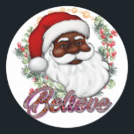 Sticker Rond Black Père Noël Believe Melanin Man Christmas Chev<br><div class="desc">Black Père Noël Believe Melanin Man Christmas Cheval</div>