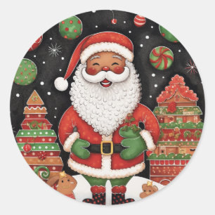 Sticker Rond Black Père Noël Noël Joyeux sourire