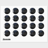 Sticker Rond Black Periwinkle Cornflower Blue Floral Mariage (Feuille)