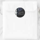 Sticker Rond Black Periwinkle Cornflower Blue Floral Mariage (Sac)