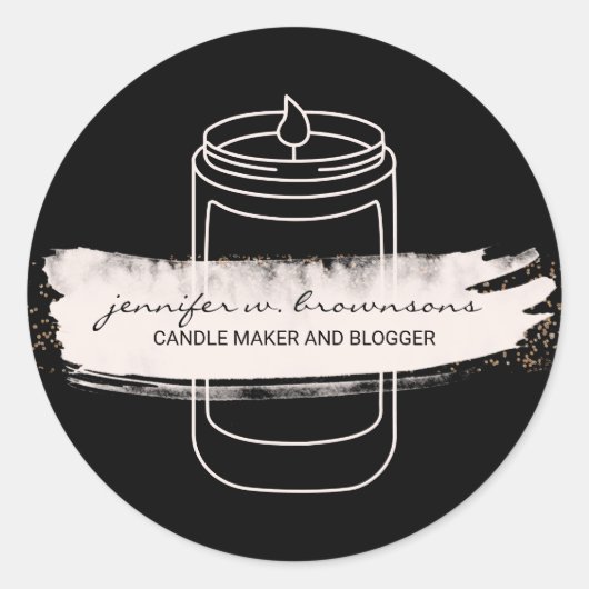 Sticker Rond Black Pink elegant simple modern soy candle (Devant)