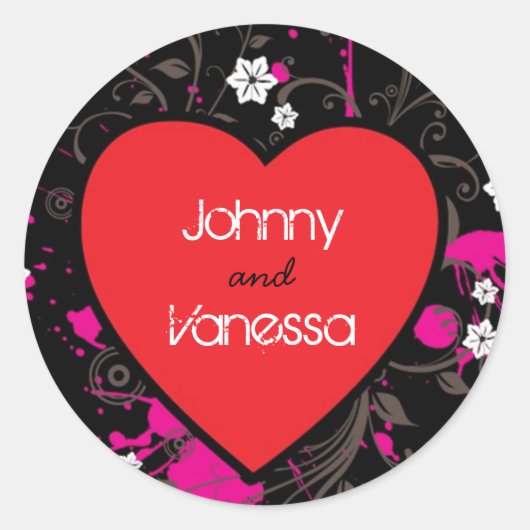 Sticker Rond Black & Pink Grungy Heart Music Mariage à thème (Devant)
