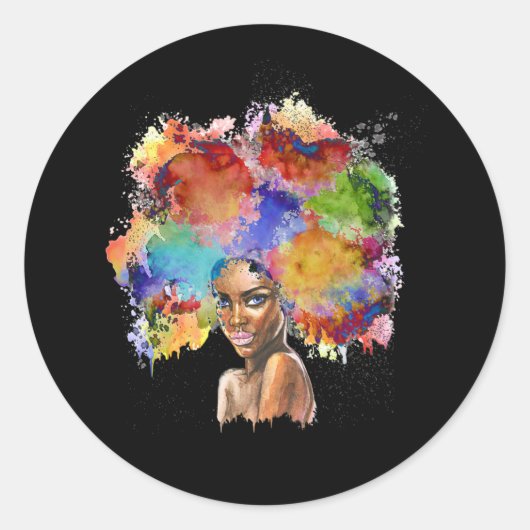 Sticker Rond Black Queen Afro Melanin Art Africain Américain (Devant)