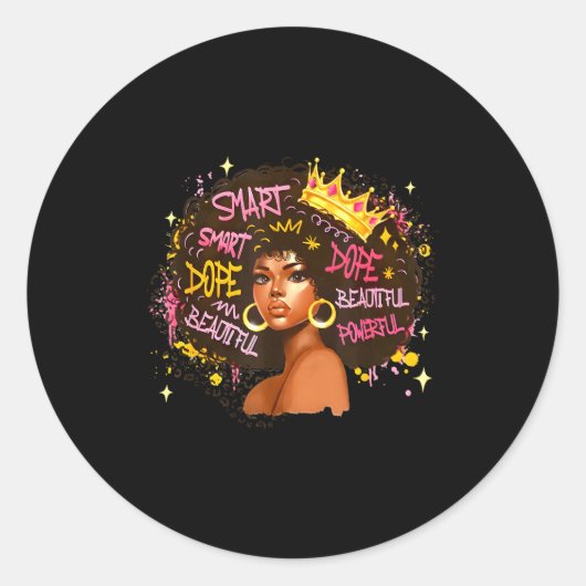 Sticker Rond Black Queen Dripng Afro Melanin Black History Mont (Devant)
