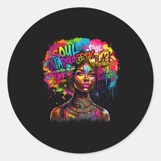 Sticker Rond Black Queen Dripng Afro Melanin Black History Mont (Devant)