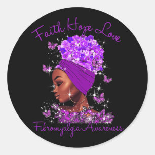 Sticker Rond Black Queen Faith Hope Love Purple Fibromyalgia Aw