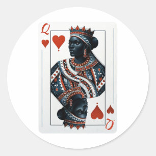 Sticker Rond Black Queen Of Hearts Card Deck Jeu Fier Black W