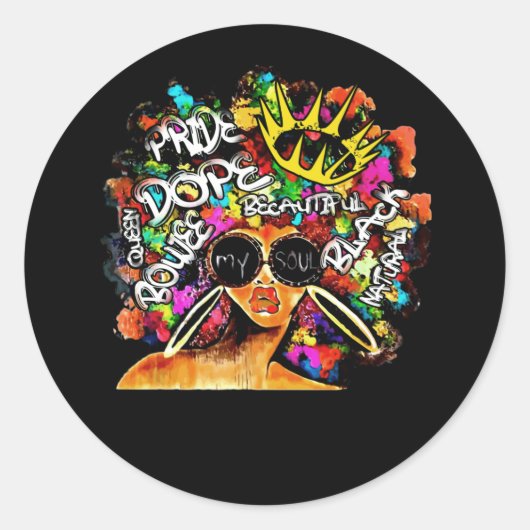 Sticker Rond Black Queen Retro Afrords Melanin Dope (Devant)