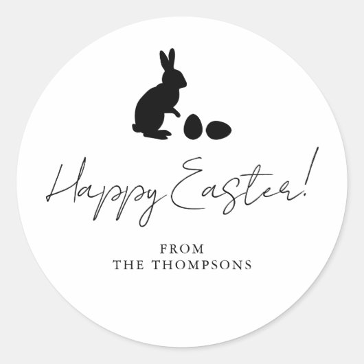 Sticker Rond Black Rabbit And Eggs Silhouette Happy Easter (Devant)