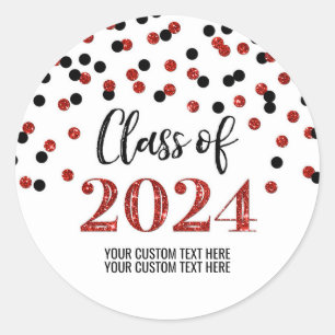 Sticker Rond Black Red Confetti Graduation 2024