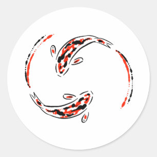 Sticker Rond Black & Red Japanese Koi Fish Artistic