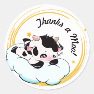 Sticker Rond Black Rose Bébé Vache Blanc Nuage Élégant Merci