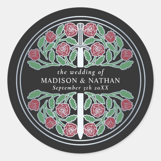 Sticker Rond Black Royal Medieval Silver Sword Wedding (Devant)