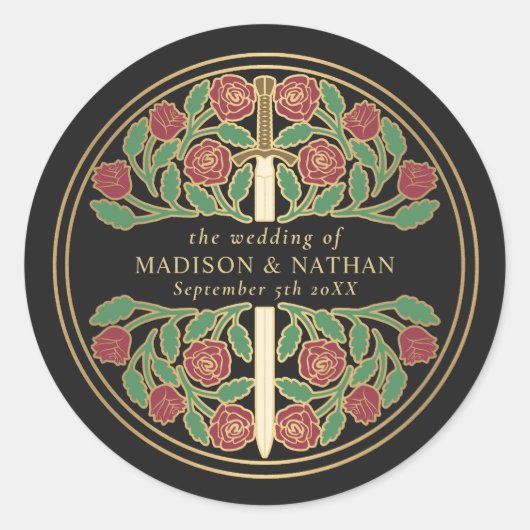 Sticker Rond Black Royal Medieval Sword Wedding (Devant)