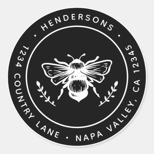 Sticker Rond Black Rustic Bumblebee Round Adresse de retour (Devant)