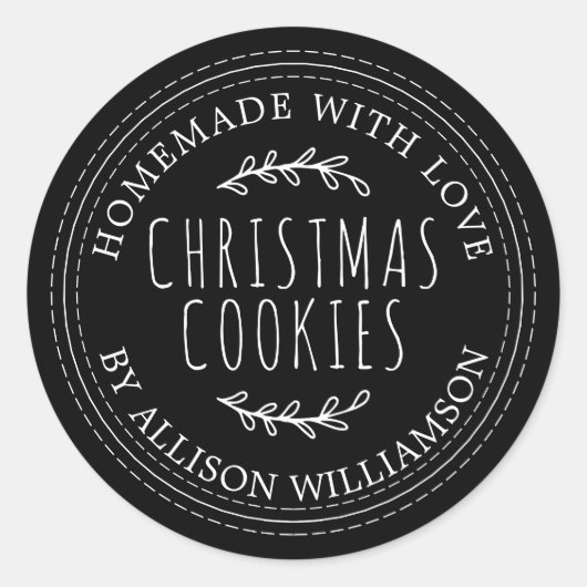 Sticker Rond Black Rustic Homemade Christmas Cookies (Devant)
