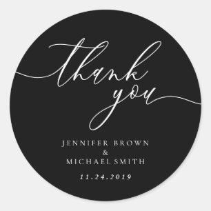 Sticker Rond Black Script Clean Simple moderniste merci