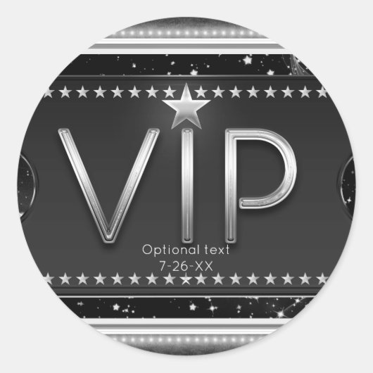 Sticker Rond Black & Silver Chic Glam VIP Personnalisé Party Fa (Devant)