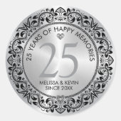 Sticker Rond Black Silver Floral Circle Silver Wedding (Devant)