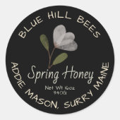 Sticker Rond Black Spring Honey Label Blanc Aquarelle Fleur (Devant)