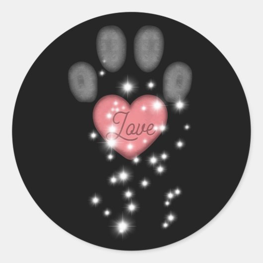 Sticker Rond Black Starlight Pink Heart Dog Empreinte de patte (Devant)