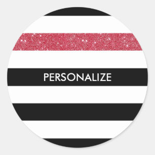 Sticker Rond Black Stripes FAUX Red Glitz et nom