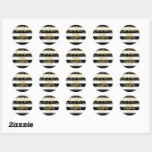 Sticker Rond Black Stripes Gold Confetti Joyeux Noël personnali (Feuille)
