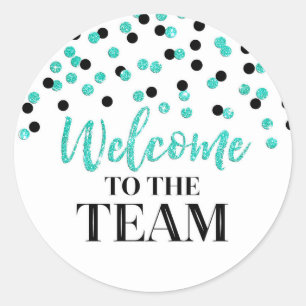 Sticker Rond Black Turquoise Confetti Bienvenue dans l'équipe