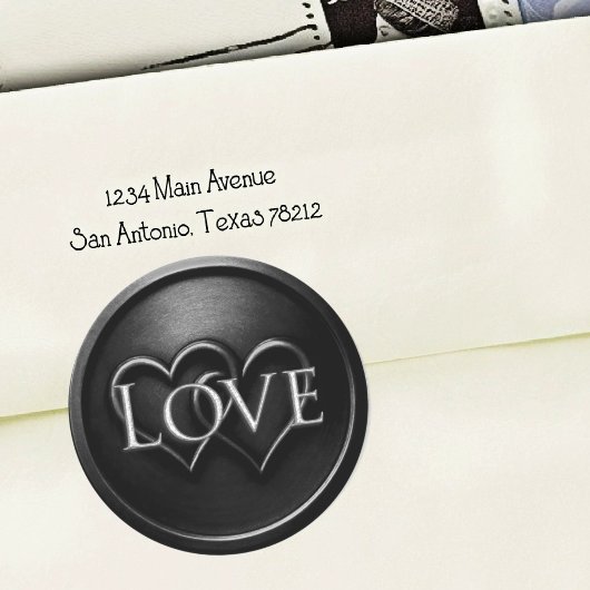 Sticker Rond Black Two Hearts Intertwined Wedding