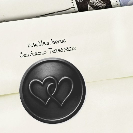 Sticker Rond Black Two Hearts Intertwined Wedding