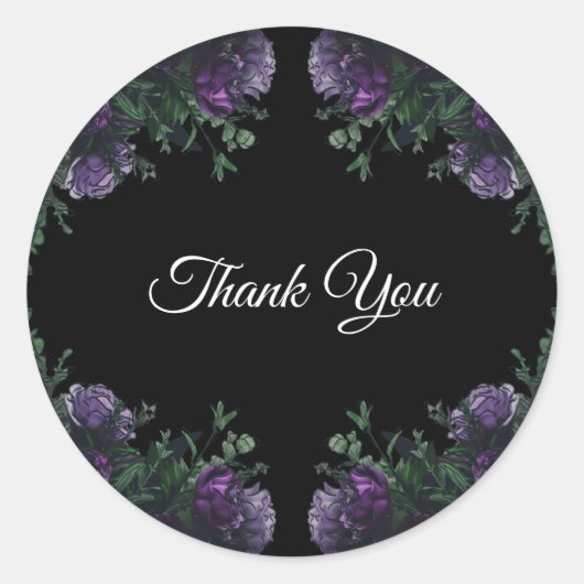 Sticker Rond Black Violet Floral Élégant Mariage Gothique (Devant)