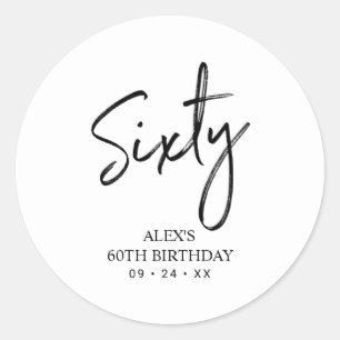 Sticker Rond Black & White 60e fête d'anniversaire Favor Merci