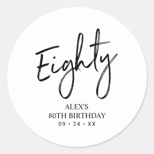 Sticker Rond Black & White 80e fête d'anniversaire Favor Merci (Devant)