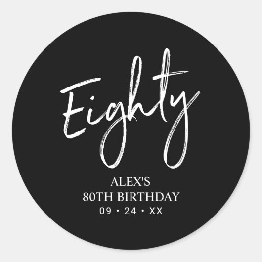 Sticker Rond Black & White 80e fête d'anniversaire Favor Merci (Devant)